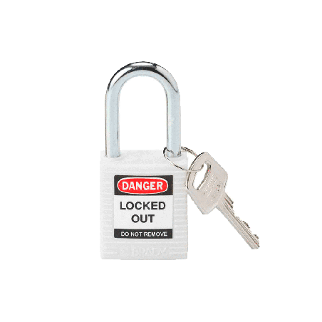BRADY CANDADO ARCO ACERO CUERPO NYLON BLANCO ARCO 38MM (143123)