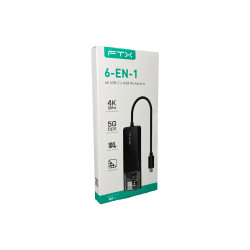 HUB USB-C 3.0/ 6 EN 1 FTX-HUBT4-PB 4K/5GBPS/SD NEGRO 115526