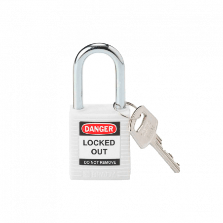 BRADY CANDADO ARCO ACERO CUERPO NYLON BLANCO ARCO 38MM (143123)
