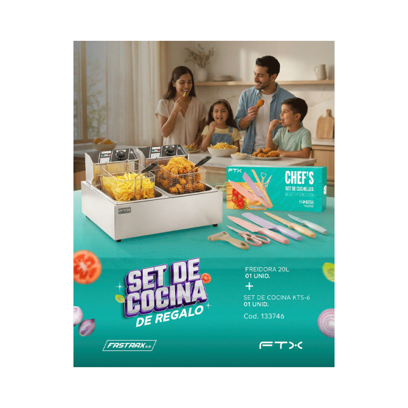 COMBO FREIDORA ELECT FTX 20L + SET DE COCINA DF-20 / KTS-6